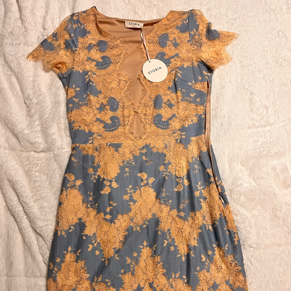 Blue/Tan Lace Mini dress